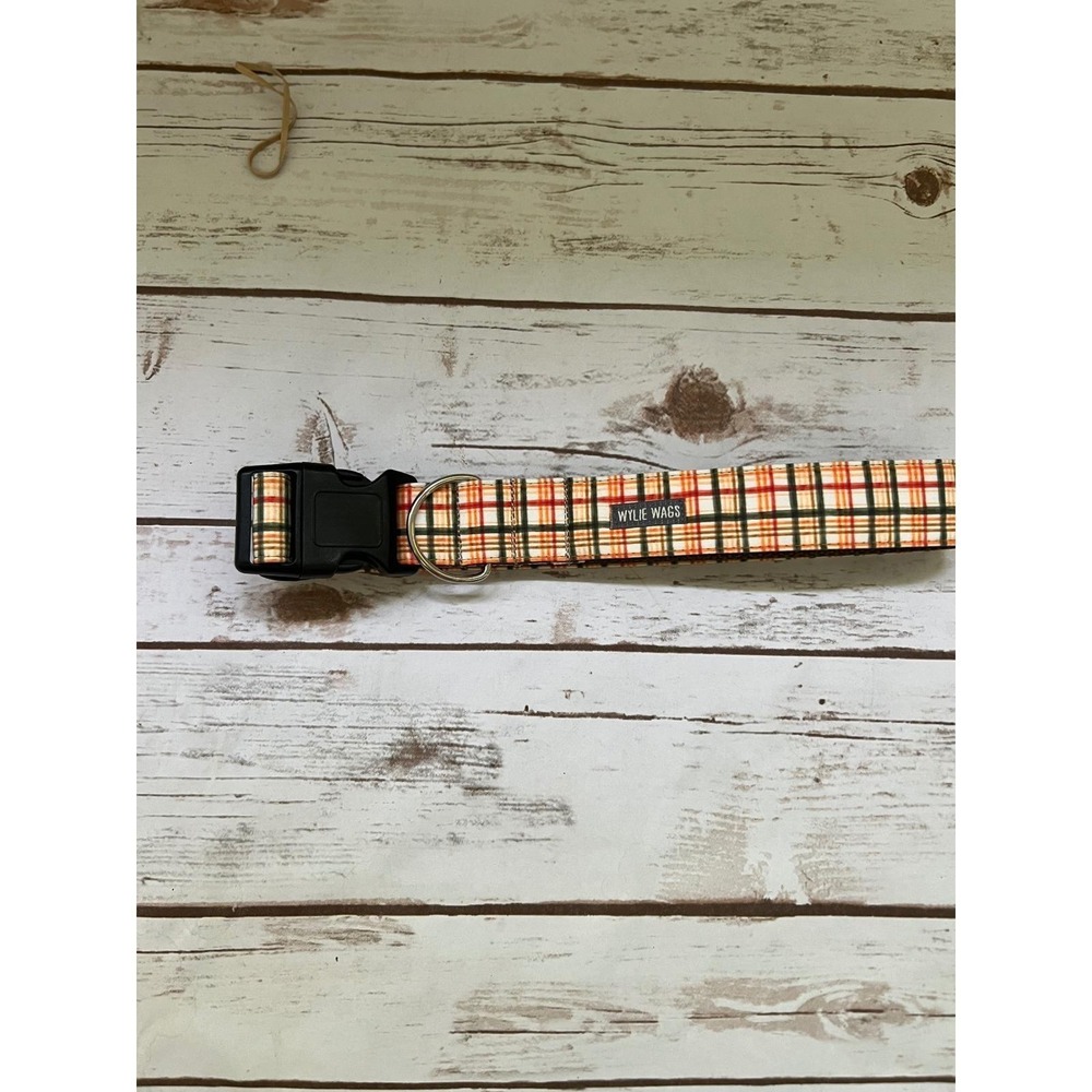 Wylie Wags Dog Collar Orange Green Plaid Adjustable 1.5 Inch Wide L/XL - Picture 3 of 6